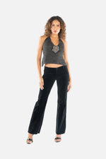 Load image into Gallery viewer, Naomi Black Flower Top