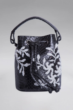 Load image into Gallery viewer, Small Flower Power Snakeskin Bucket Bag
