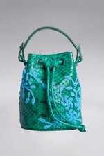 Load image into Gallery viewer, Small Flower Power Snakeskin Bucket Bag
