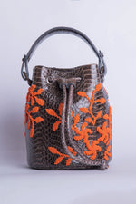 Load image into Gallery viewer, Small Flower Power Snakeskin Bucket Bag