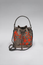 Load image into Gallery viewer, Large Flower Power Snakeskin Bucket Bag