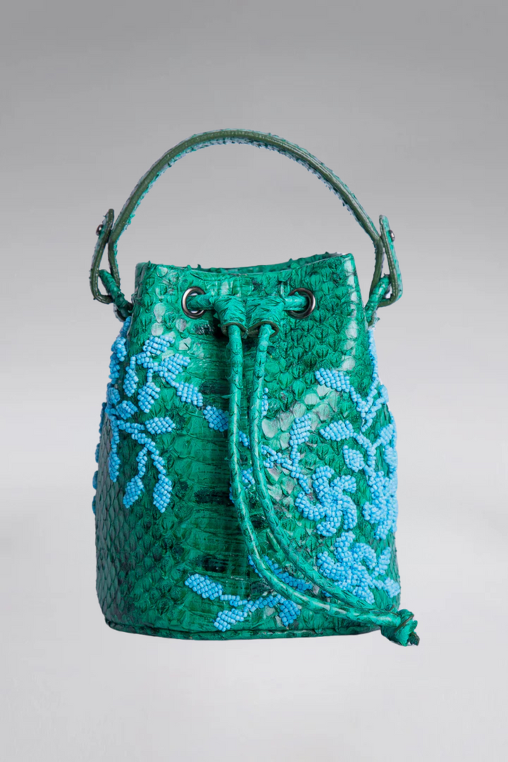 Small Flower Power Snakeskin Bucket Bag