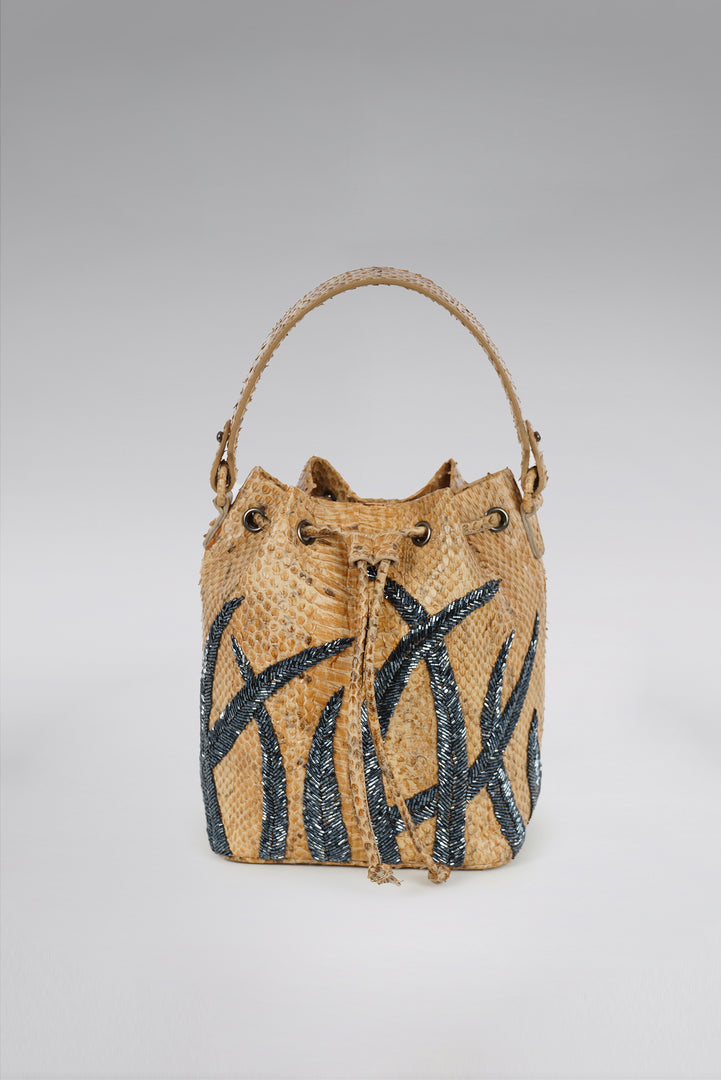 Large Flame Snakeskin Bucket Bag