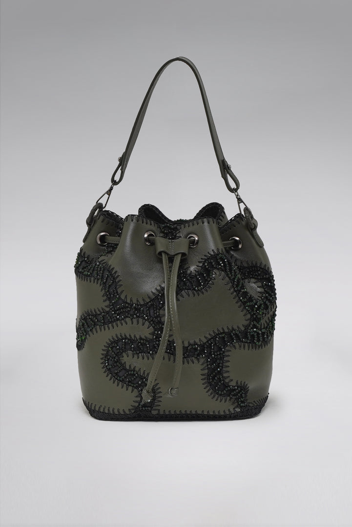 Large Patchy Leather Bucket Bag