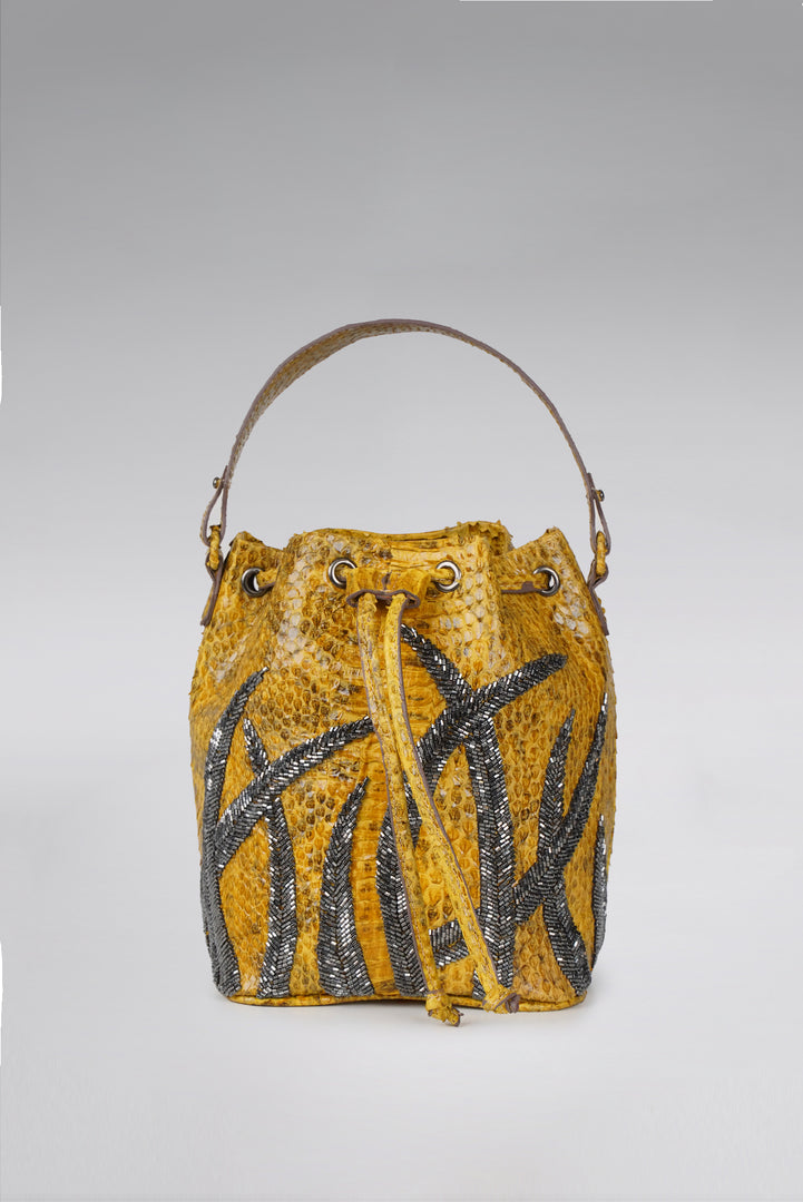 Large Flame Snakeskin Bucket Bag