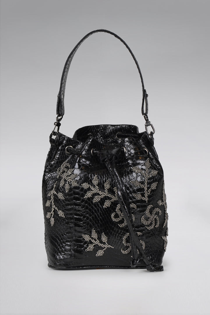 Large Flower Power Snakeskin Bucket Bag