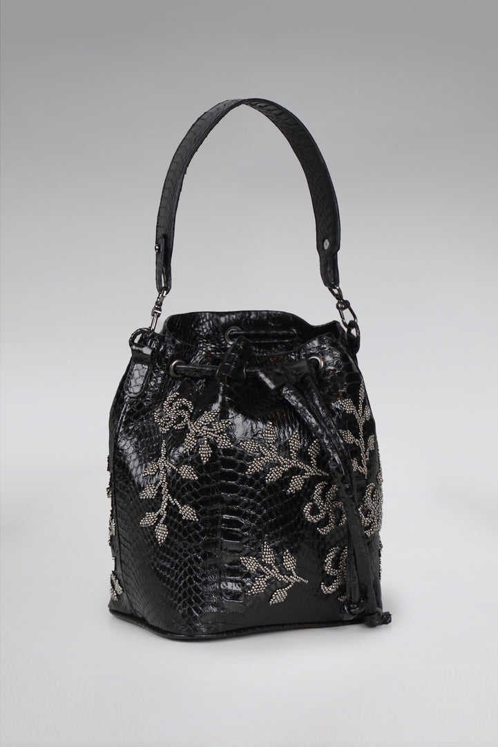Large Flower Power Snakeskin Bucket Bag
