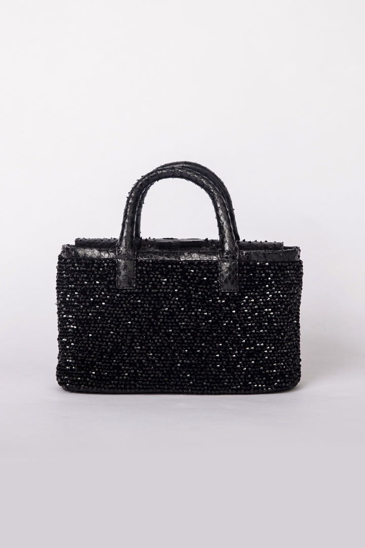 Small Crystal Snakeskin Flap Tote