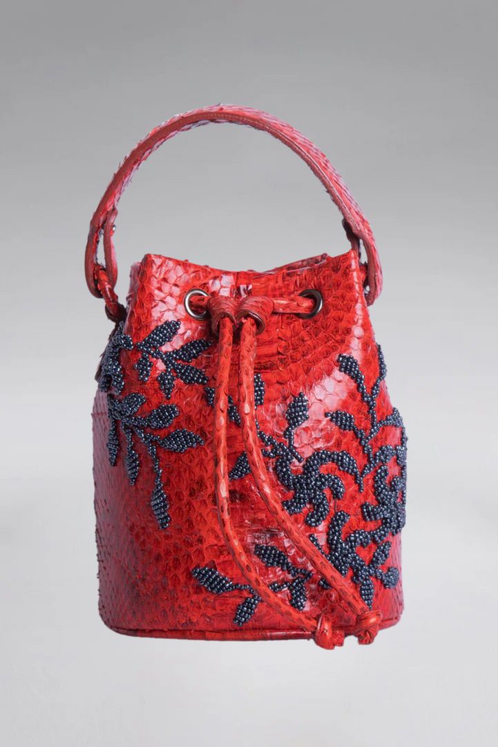 Small Flower Power Snakeskin Bucket Bag