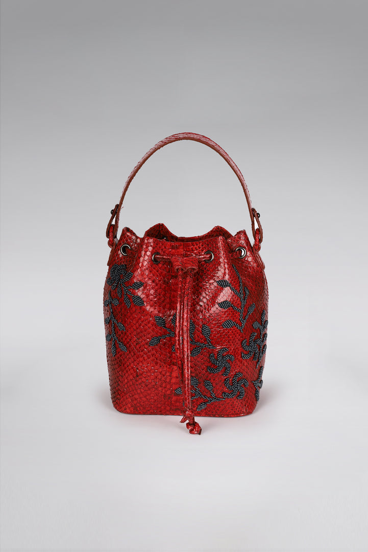 Large Flower Power Snakeskin Bucket Bag