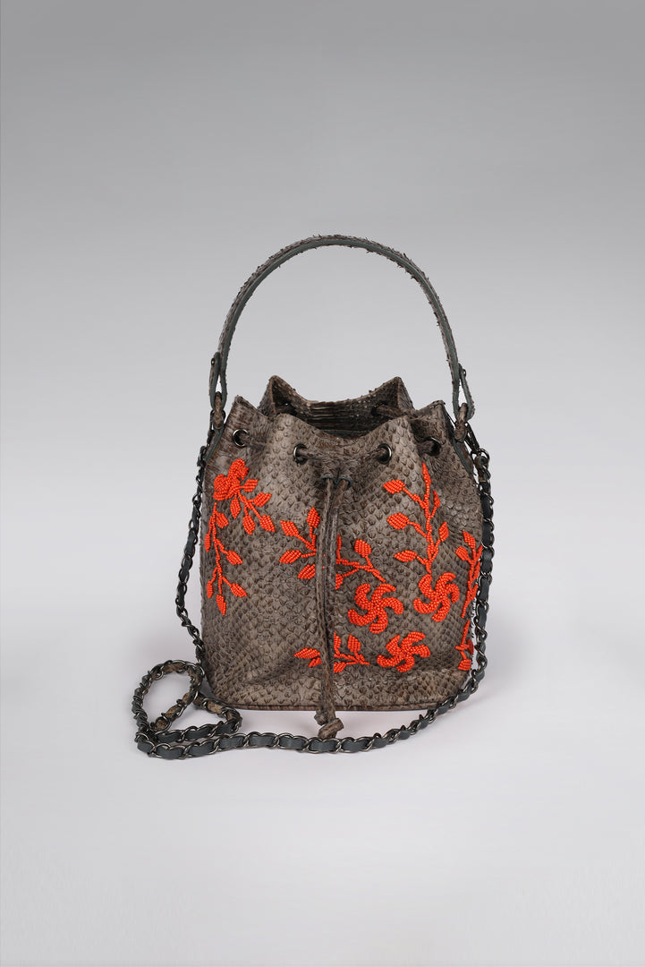 Large Flower Power Snakeskin Bucket Bag