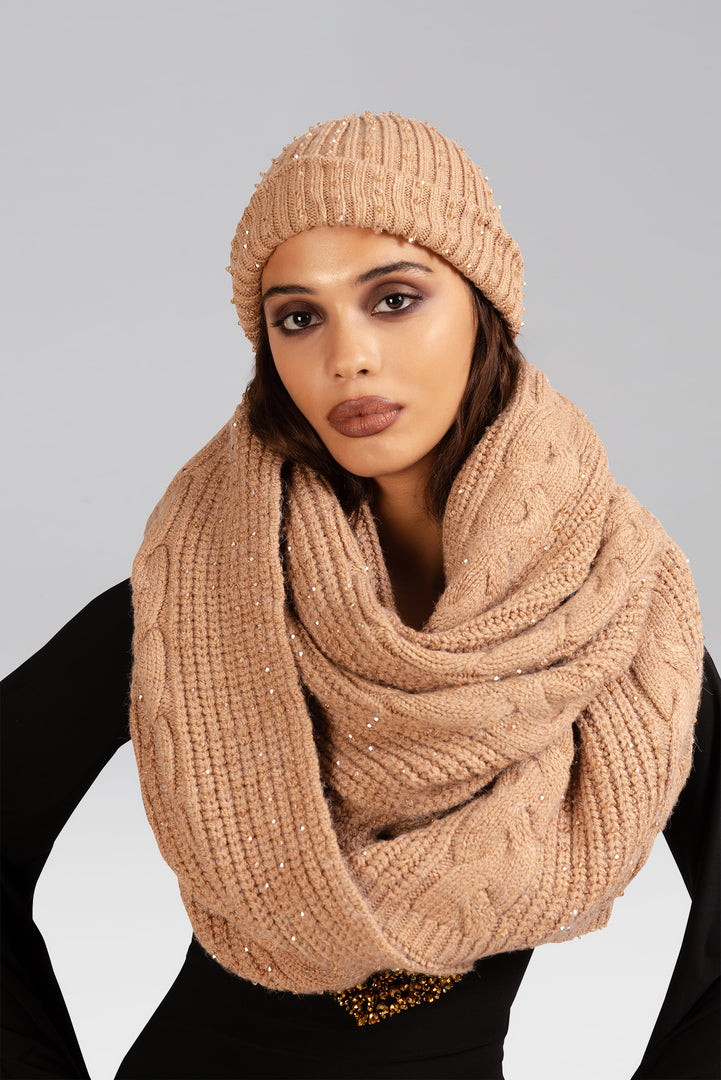 Danda Crystal Knit Scarf and Beanie