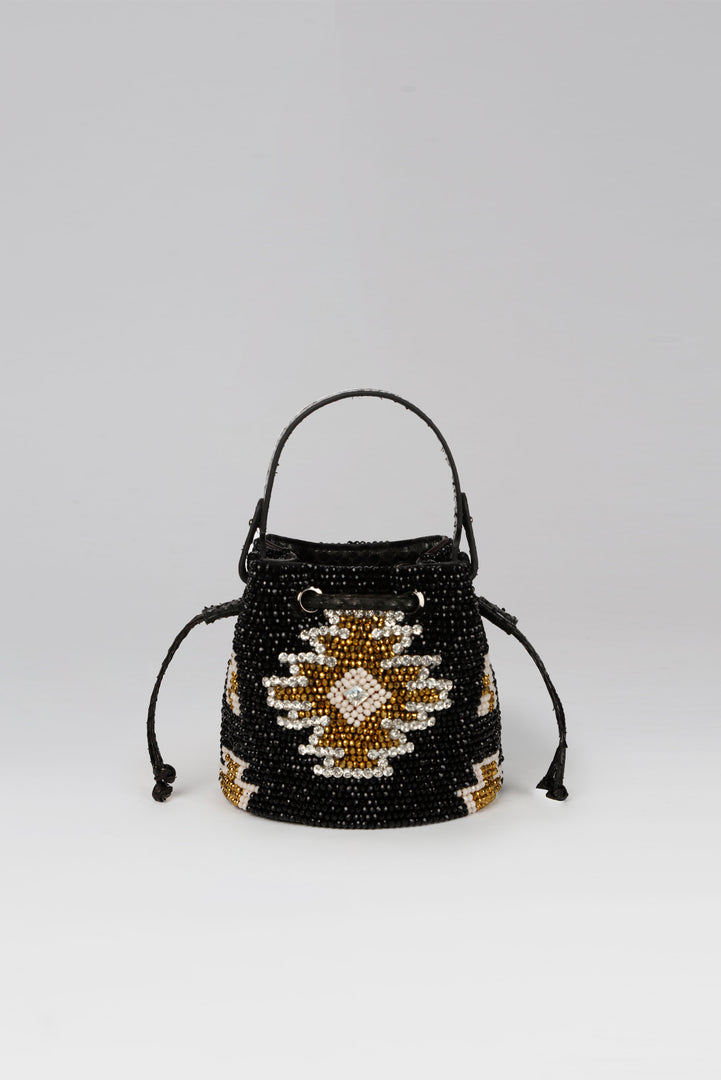 Mini Aztec Crystal Snakeskin Evening Bucket Bag