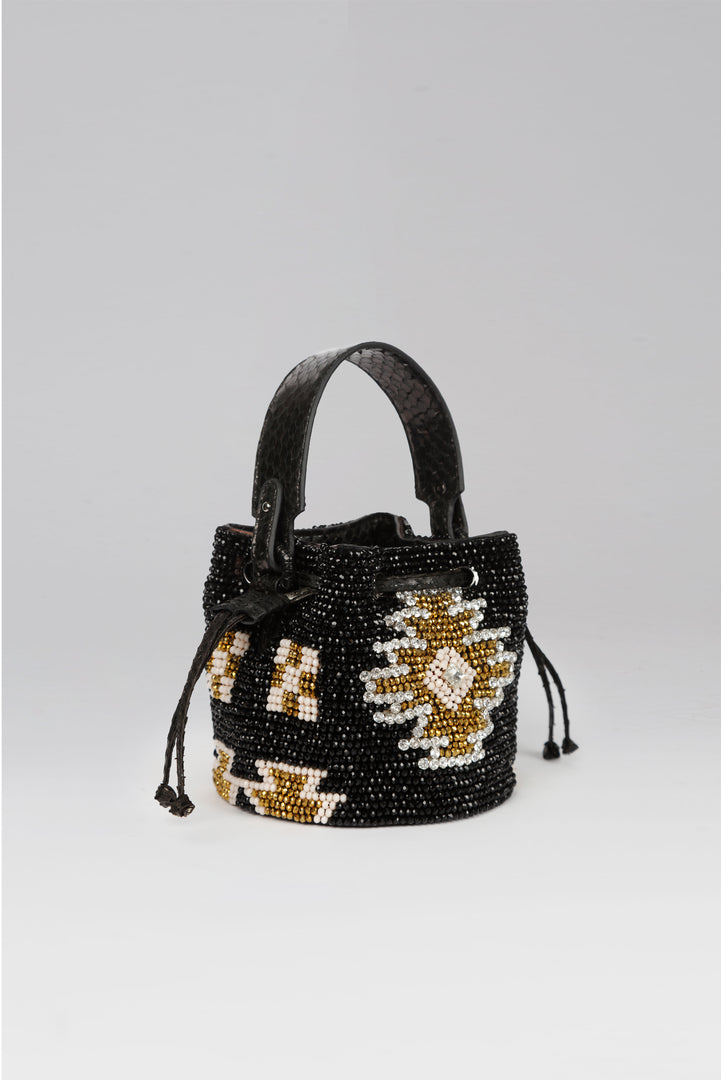 Mini Aztec Crystal Snakeskin Evening Bucket Bag