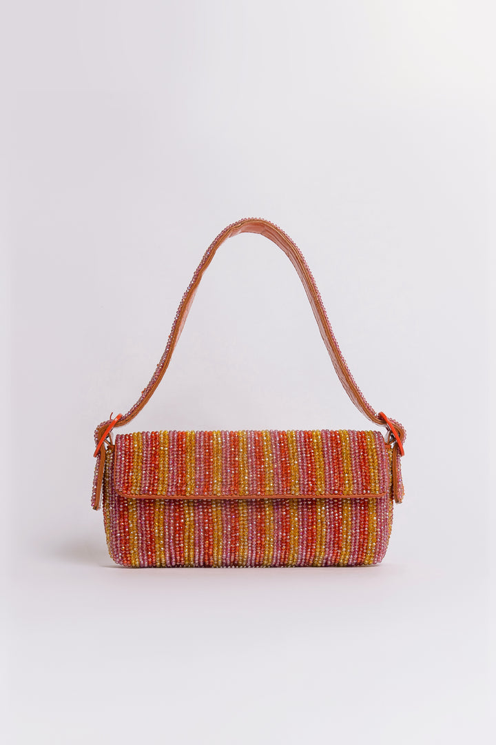 Striped crystal patent Lori shoulder bag