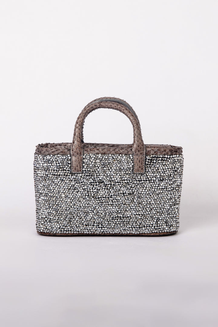 Small Crystal Snakeskin Flap Tote
