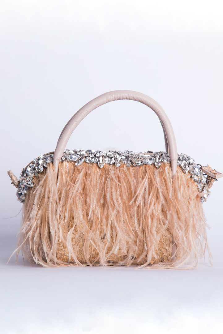 Feather Snakeskin Curvy Tote