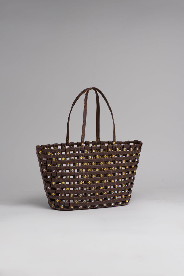 Large Leather Woven Beach Bag